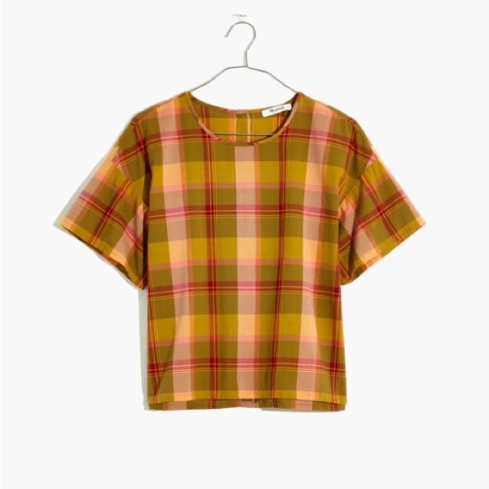 Autumn inspired plaid blouse with button back size M Madewell